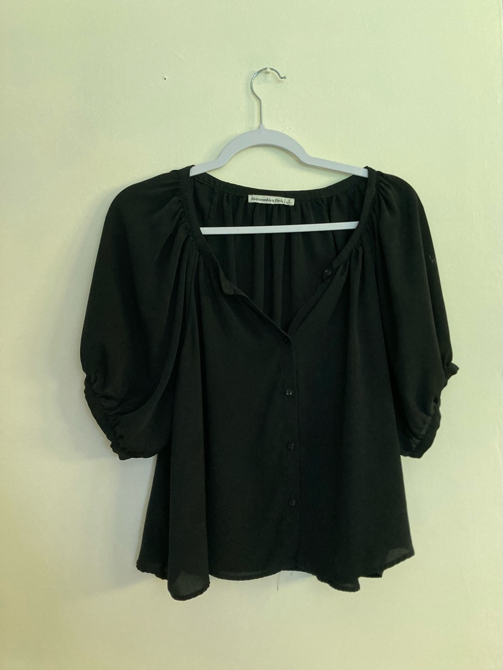 Abercrombie Black Peasant Blouse - Relaxed Button-Front Top